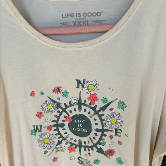 Life Is Good Women's Cream Floral Compass Crusher Tee - Picture 1 of 2